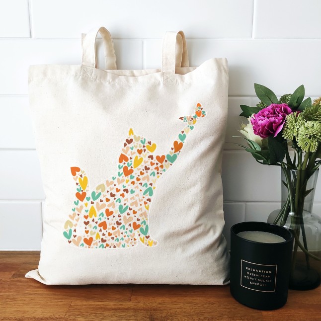 Whimsical Hearts Cat and Butterfly Medium Tote Bag - 1