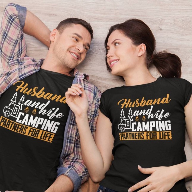 Husband and Wife Camping Partner for Life Matching Couple T-Shirts - 1