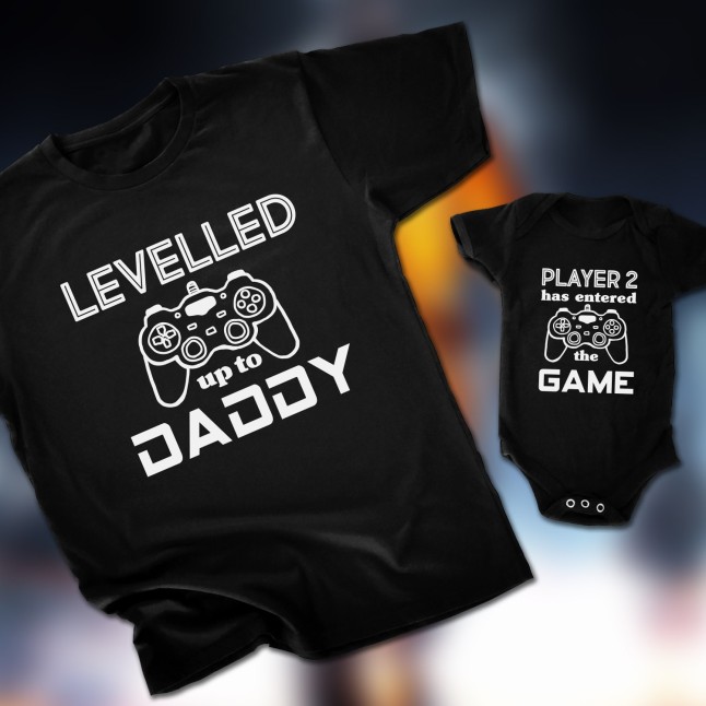 Gamer Dad Level Up Father and Child Matching T-Shirt - 1