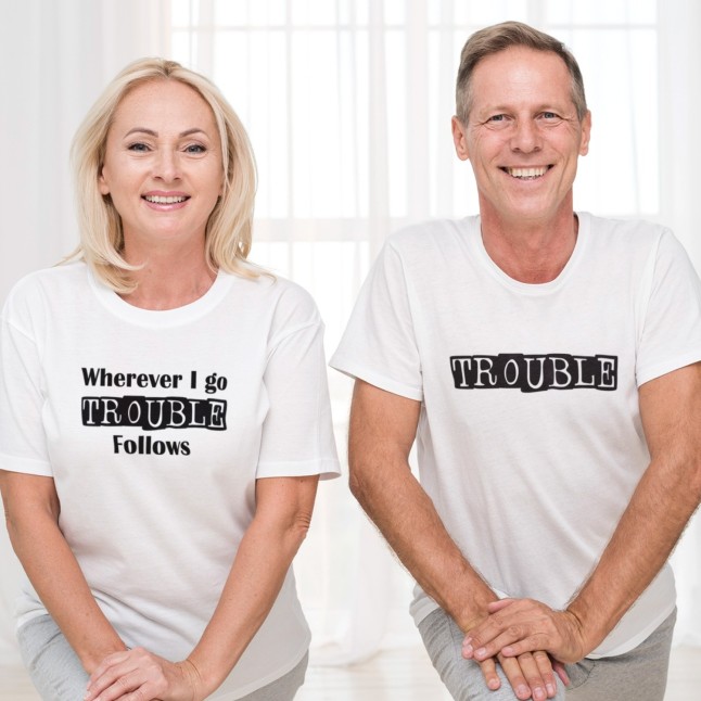 Wherever I Go Trouble Follows Matching Couple T-Shirts | SimplyStick