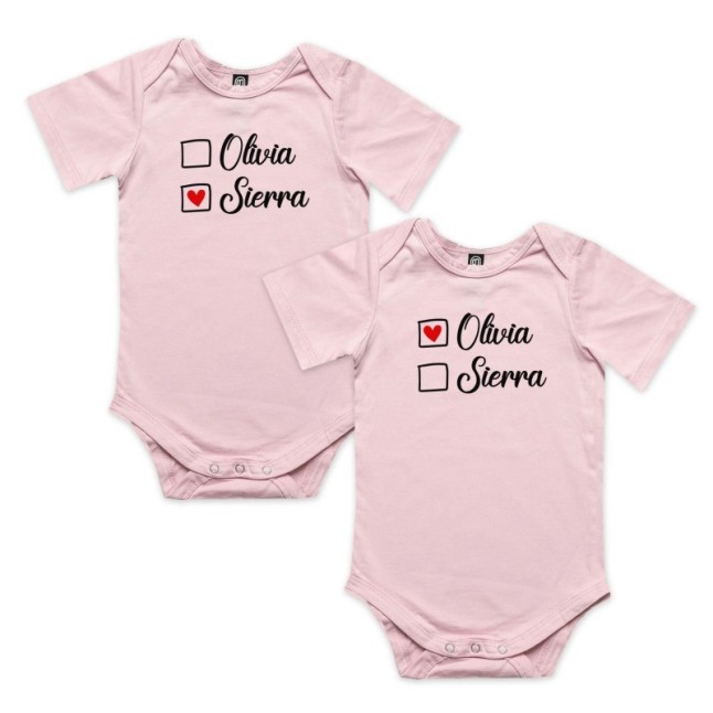 Custom Twins Names With Heart Matching Onesies - 1