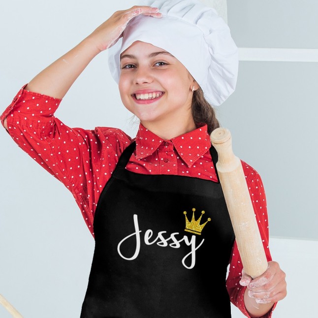 Custom Name with Glitter Crown Kids Apron - 1