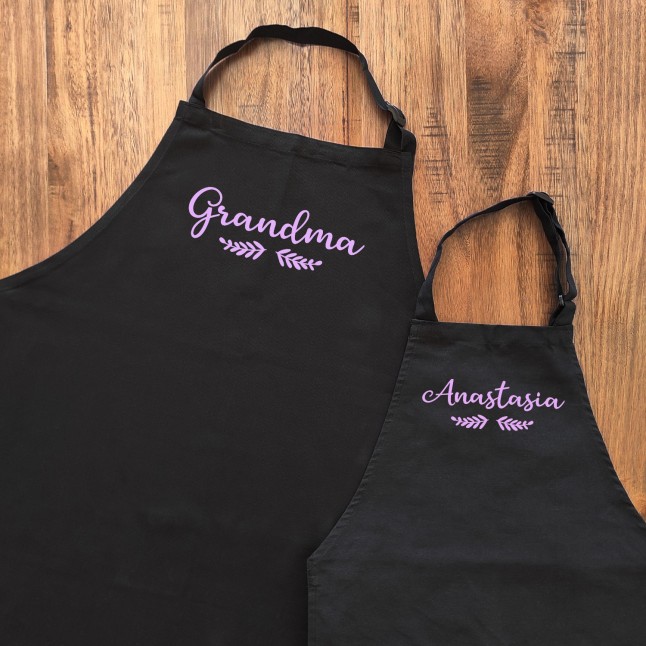 Custom Matching Adult and Child Black Apron Set - 1