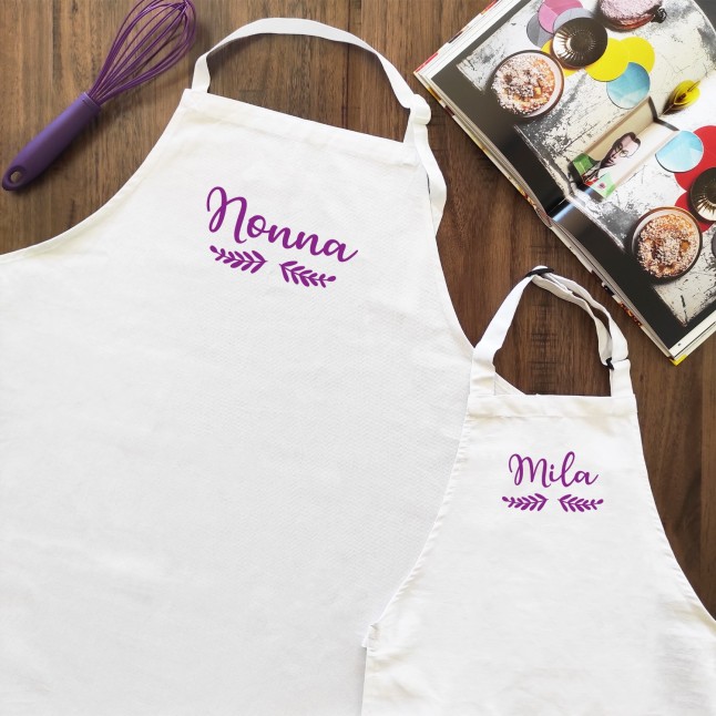 Custom Matching Adult and Child White Apron Set - 1