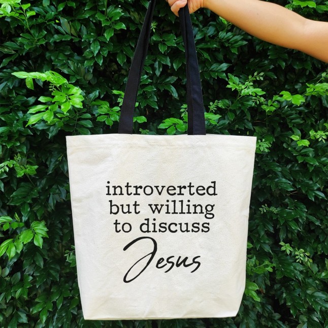 Introverted But Willing To Discuss Jesus Large Tote Bag - 1