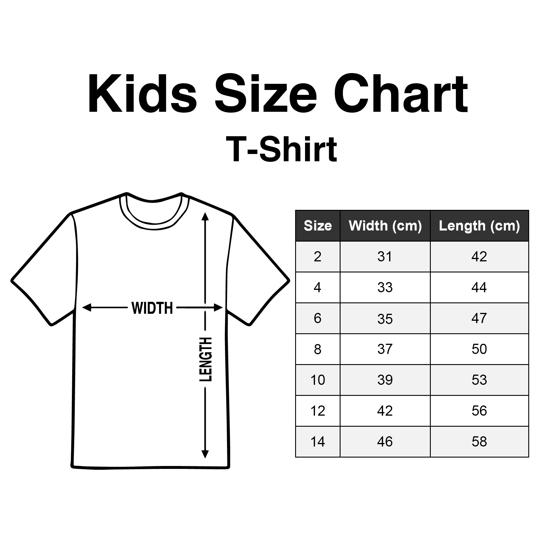 Kids Size Chart T-Shirt