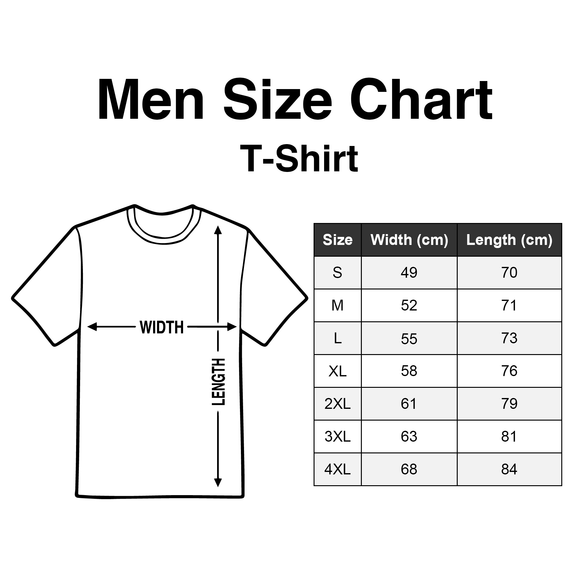 Mens Size Chart T-Shirt