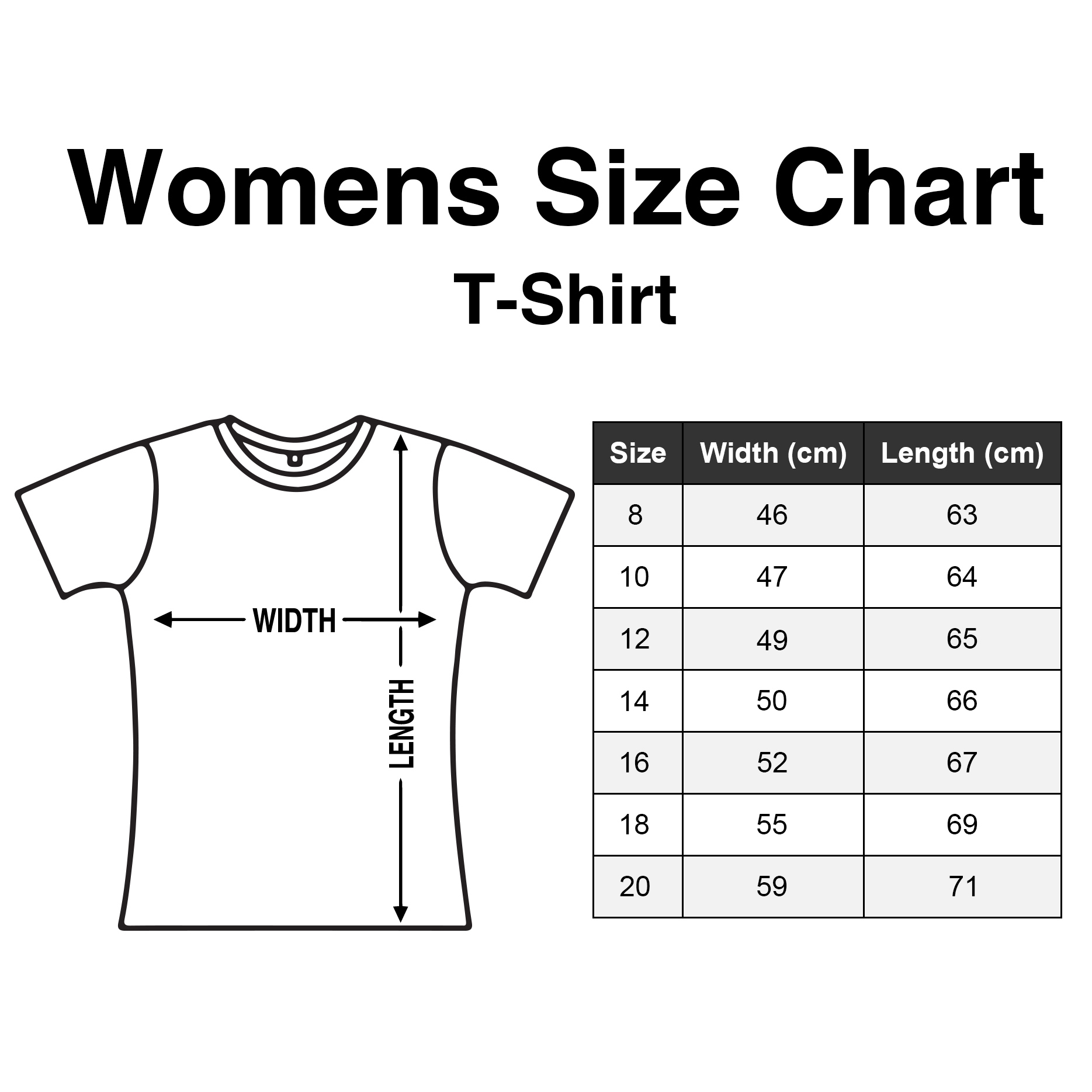 Womens Size Chart T-Shirt